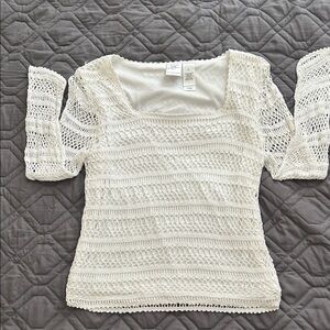 Emma James/Liz Claiborne White Crochet Scoop Neck Sweater Size M Built in Tank